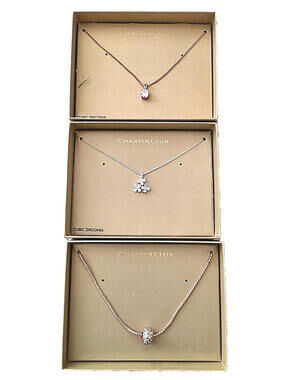 Lot of 3: New CHARTER CLUB Rose Gold Silver Cubic Zirconia Necklace (BOXED)